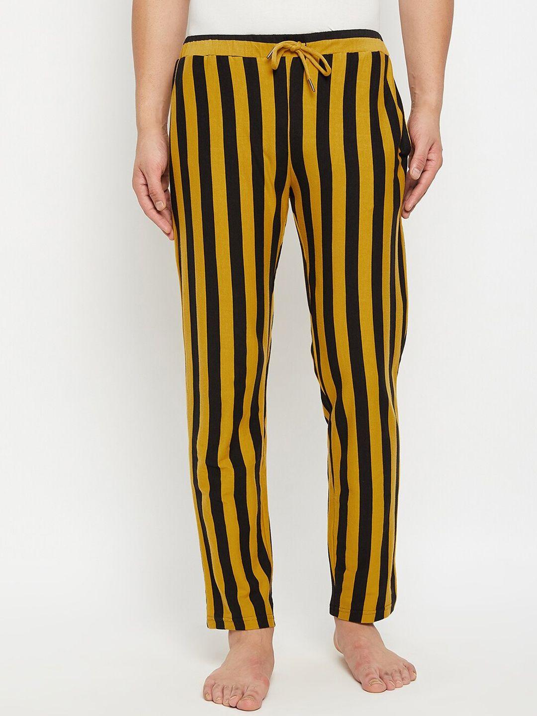 hypernation men yellow and black striped cotton lounge pants