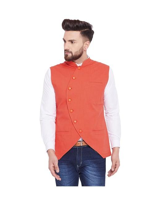 hypernation orange slim fit cotton waistcoat