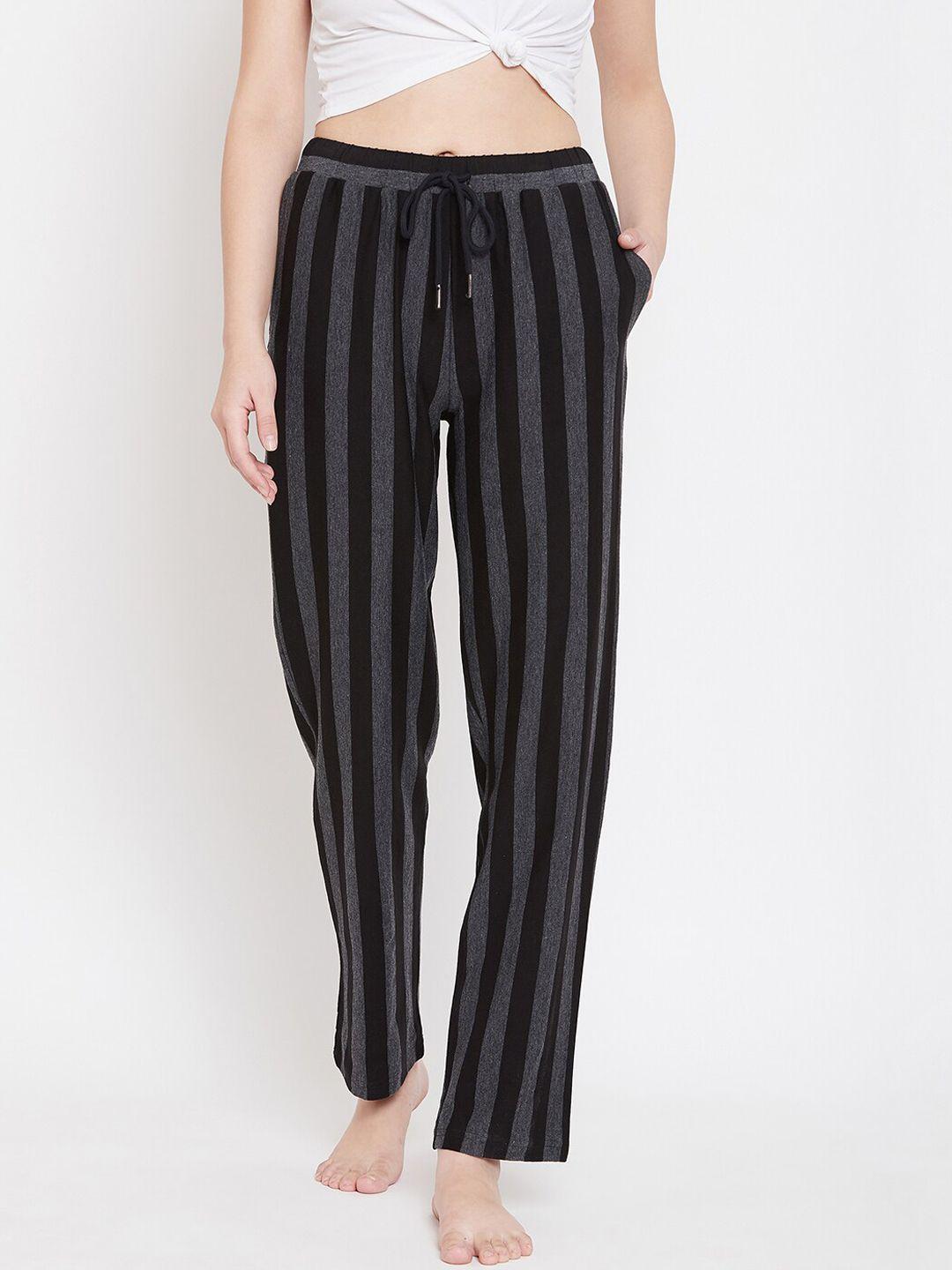 hypernation women black & grey striped lounge pants