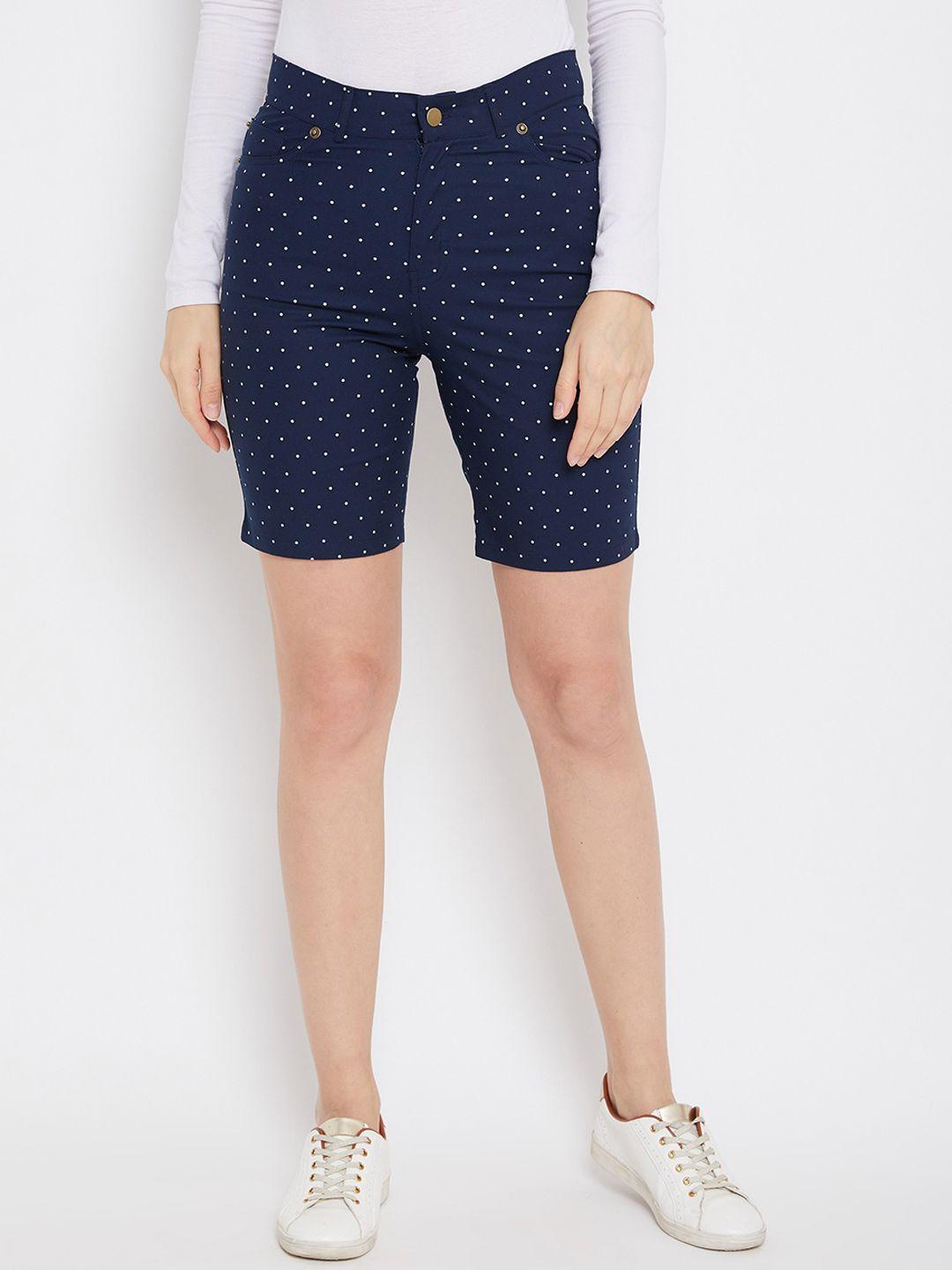 hypernation women printed cotton slim fit high-rise shorts