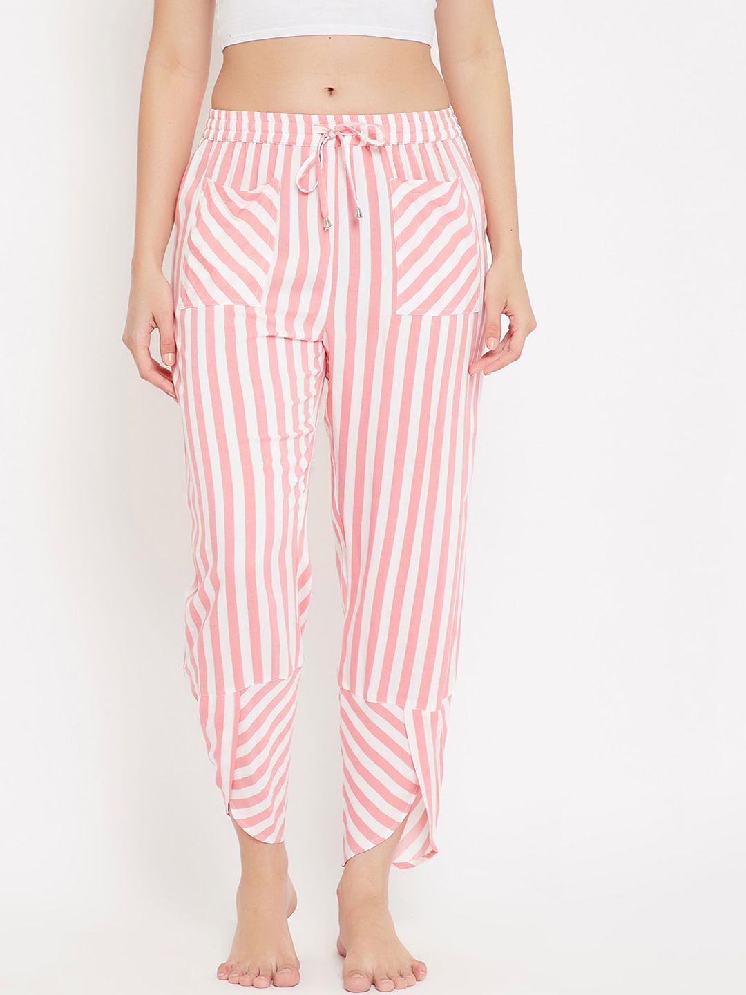 hypernation womens white & pink stripe rayon pyjama