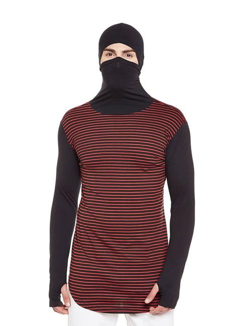 hypernation black & red regular fit striped t-shirt