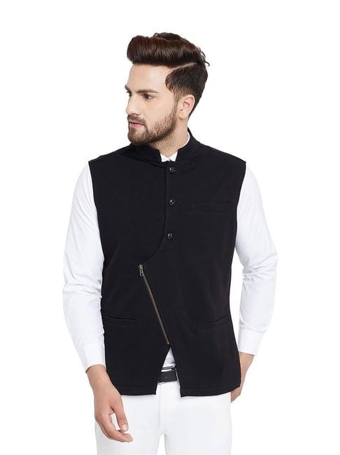 hypernation black mandarin collar cotton waistcoat