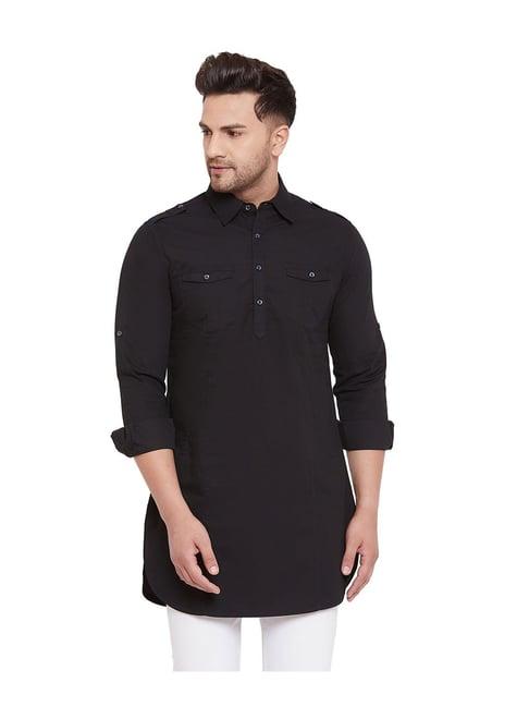 hypernation black regular fit pathani kurta