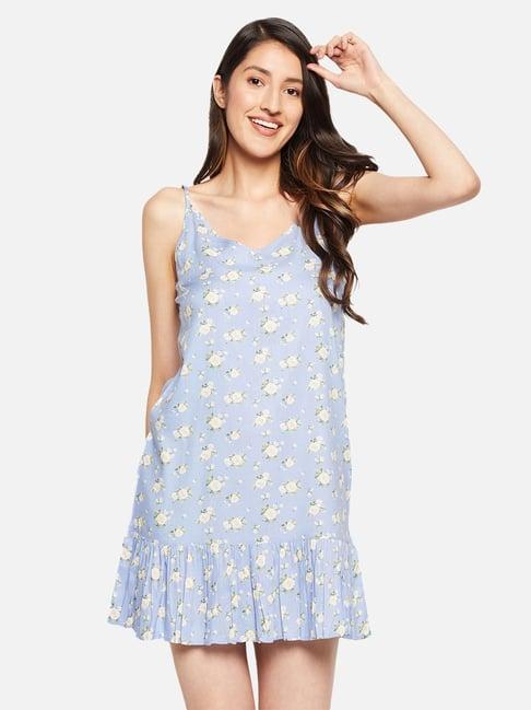 hypernation blue rayon floral print babydoll night dress