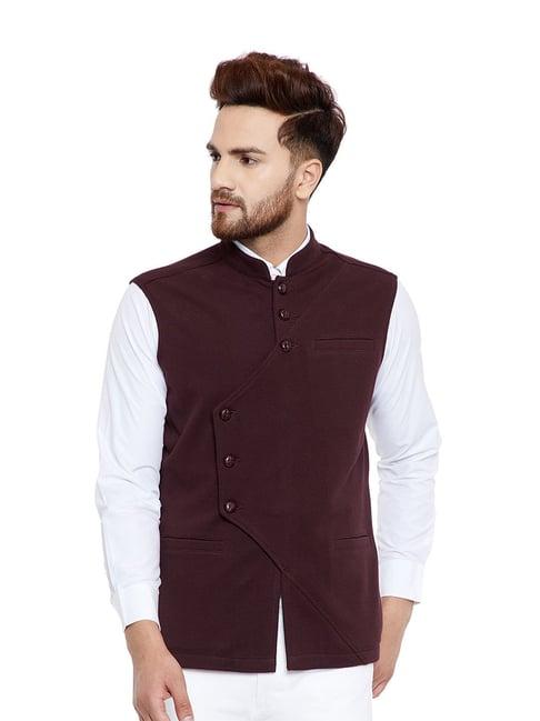 hypernation burgundy mandarin collar waistcoat