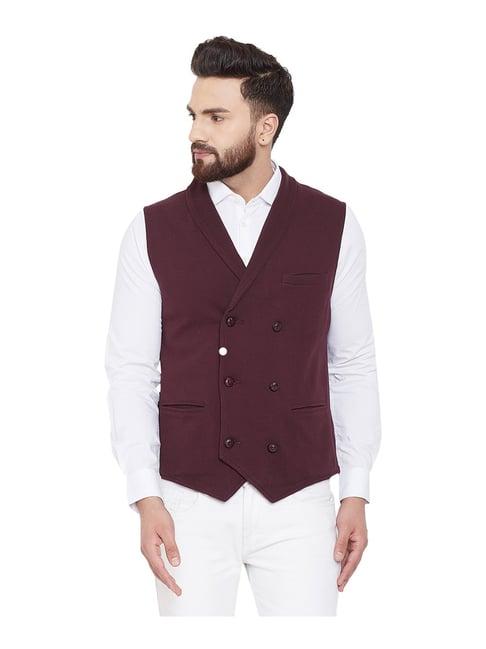 hypernation burgundy sleeveless mandarin collar waistcoat