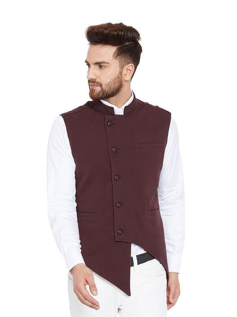 hypernation burgundy slim fit cotton waistcoat