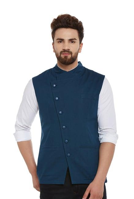 hypernation dark blue cotton sleeveless jacket