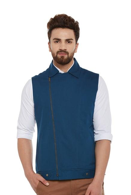 hypernation dark blue sleeveless cotton jacket