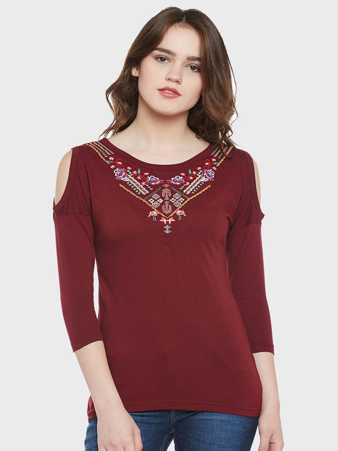 hypernation ethnic motifs embroidered pure cotton top