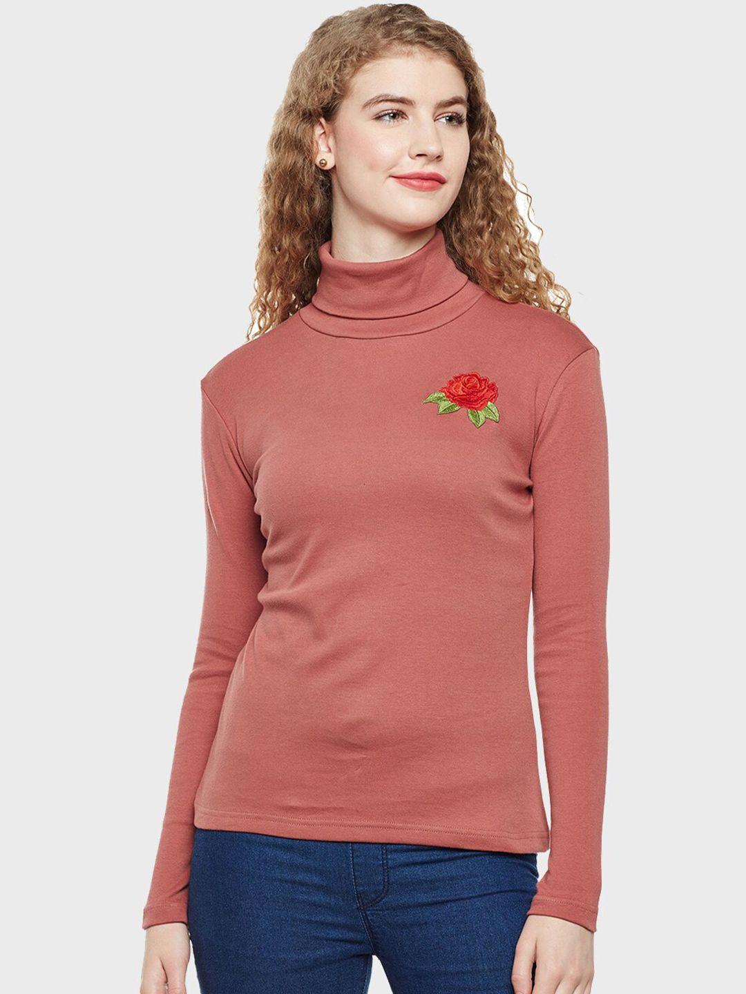 hypernation floral embroidered high neck cotton top