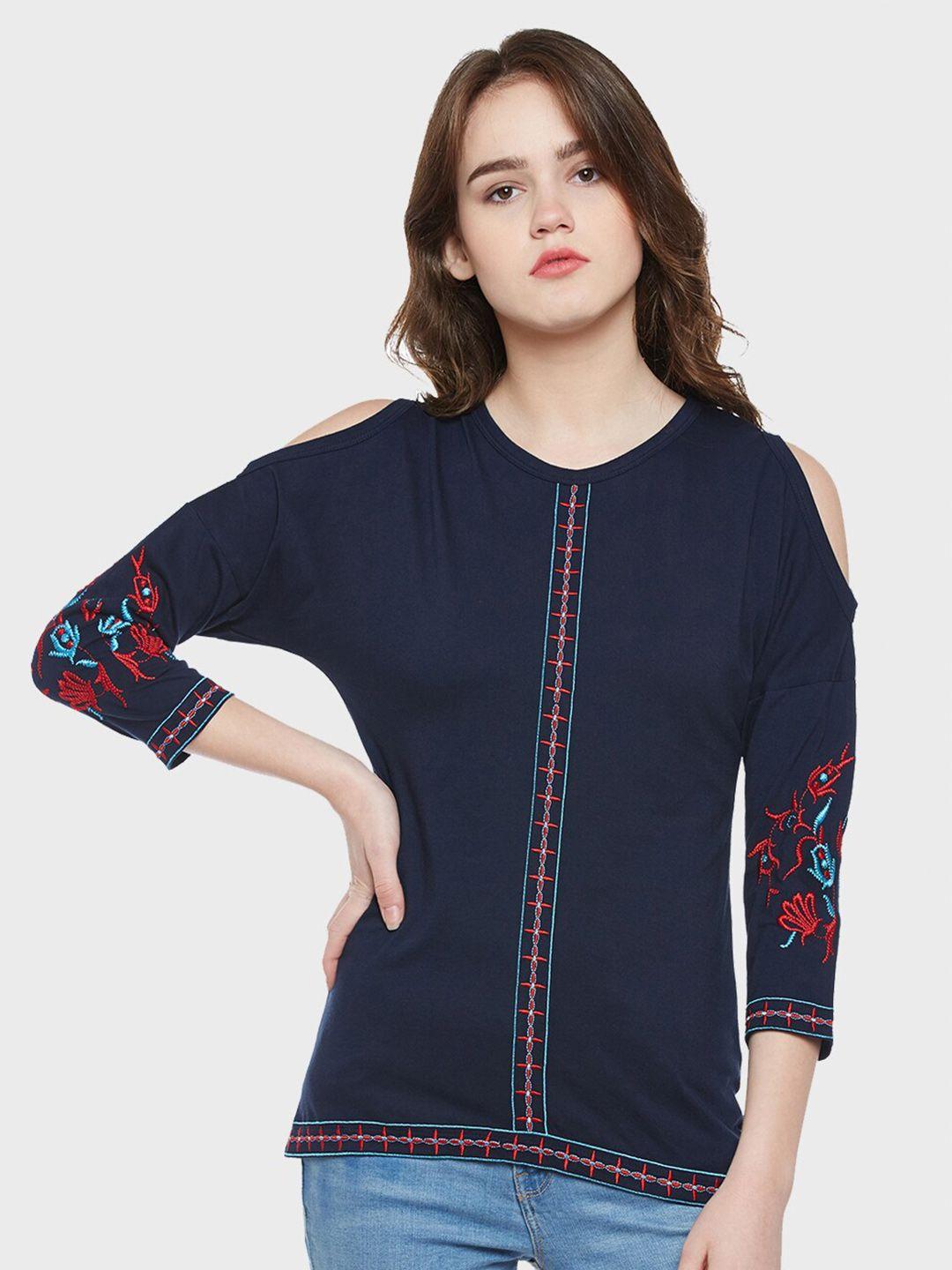 hypernation floral embroidered pure cotton top