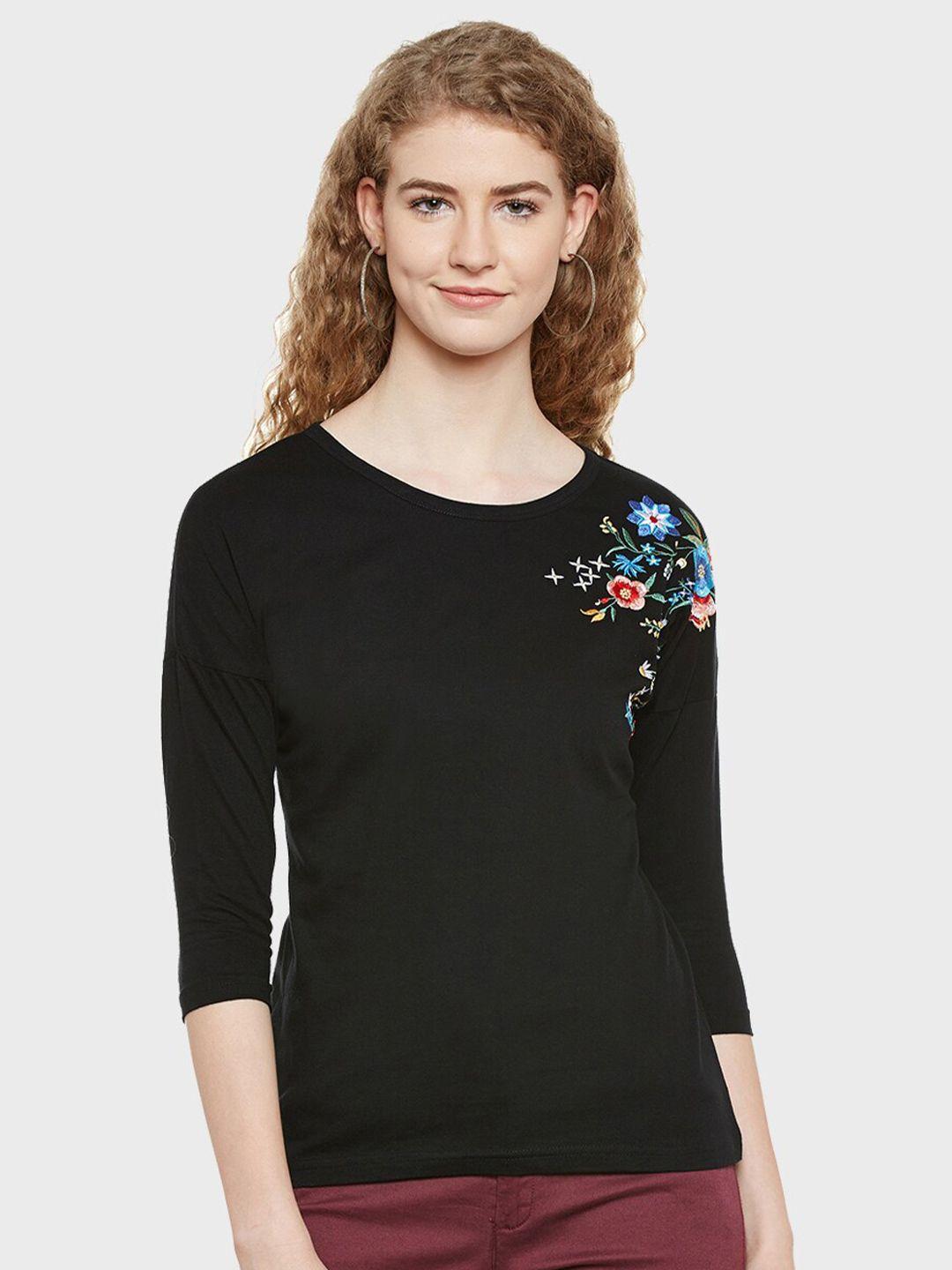 hypernation floral embroidered round neck cotton top