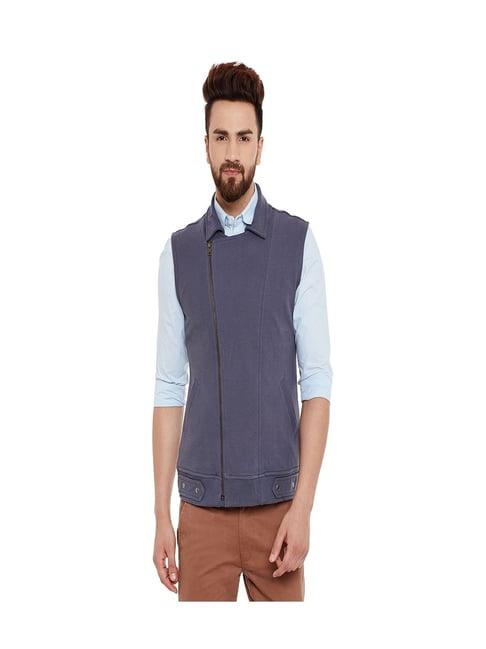 hypernation grey slim fit cotton waistcoat