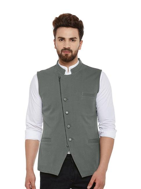 hypernation grey solid mandarin collar waistcoat