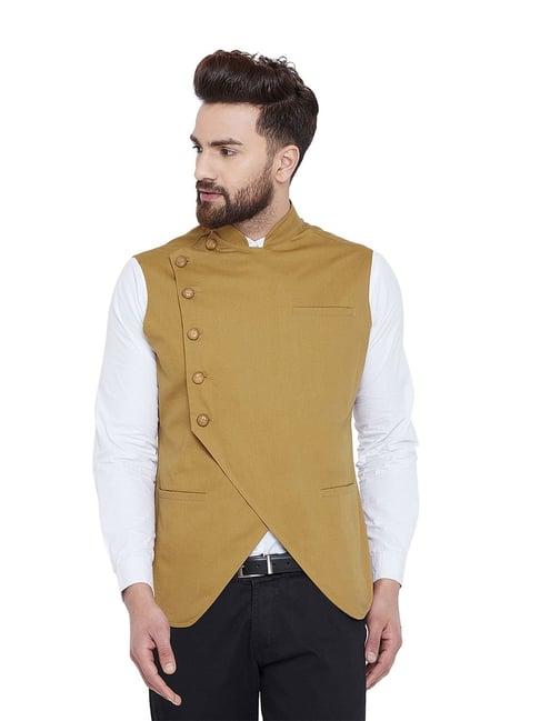 hypernation khaki mandarin collar waistcoat