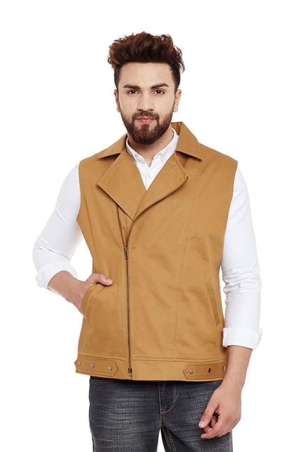 hypernation khaki sleeveless cotton jacket