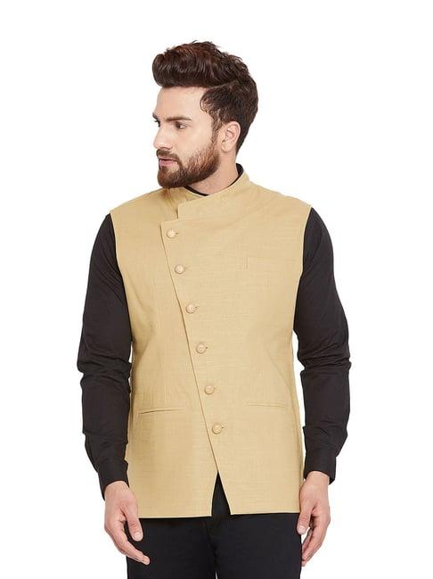 hypernation khaki slim fit cotton sleeveless waistcoat