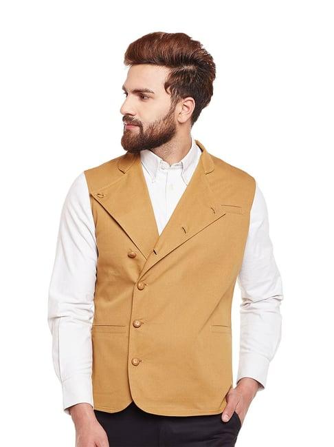 hypernation khaki slim fit cotton waistcoat