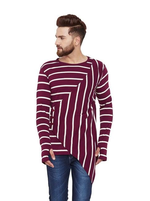 hypernation maroon & white round neck striped t-shirt