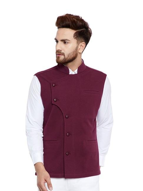 hypernation maroon cotton sleeveless waistcoat