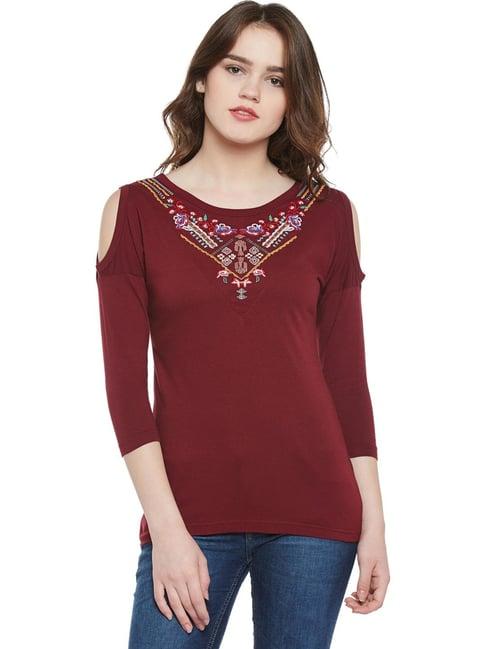 hypernation maroon embroidered top