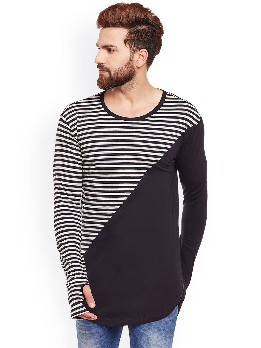 hypernation men black & grey striped round neck t-shirt