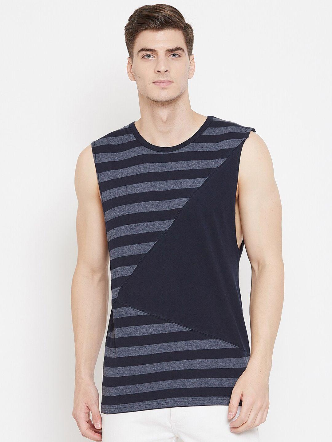 hypernation men blue & grey striped  loose t-shirt