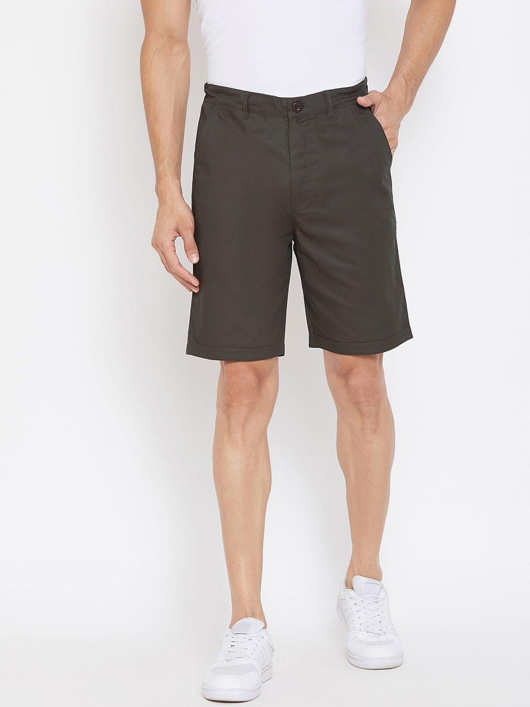 hypernation men brown solid regular fit chino shorts