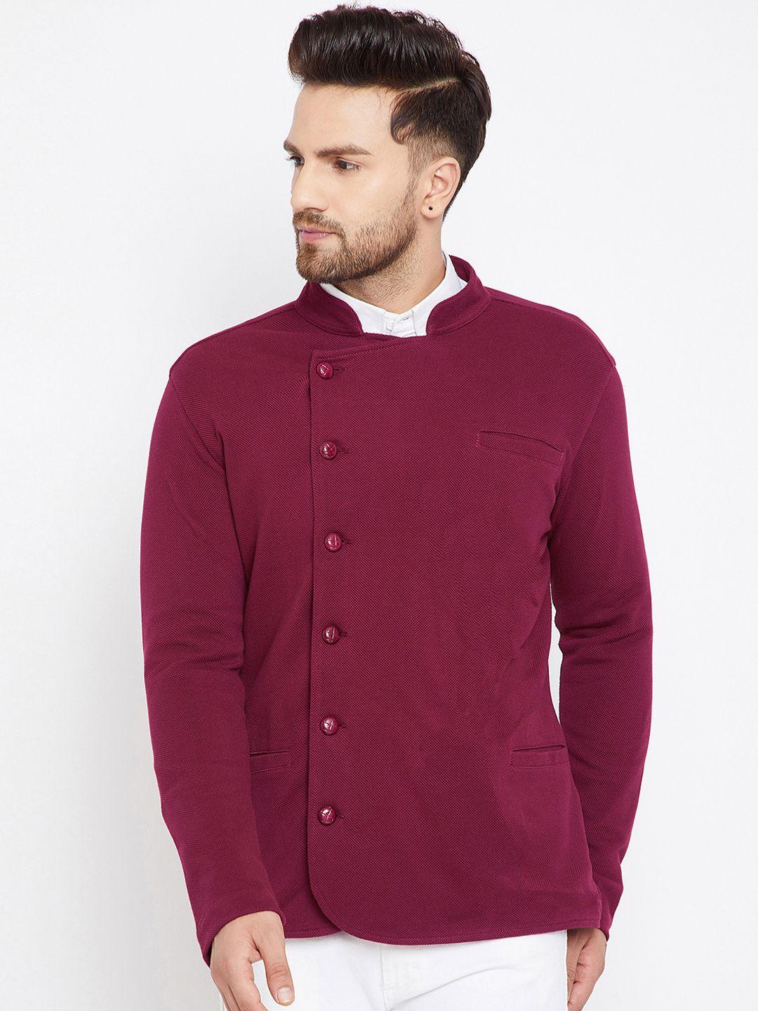 hypernation men maroon single-breasted casual pure cotton blazer