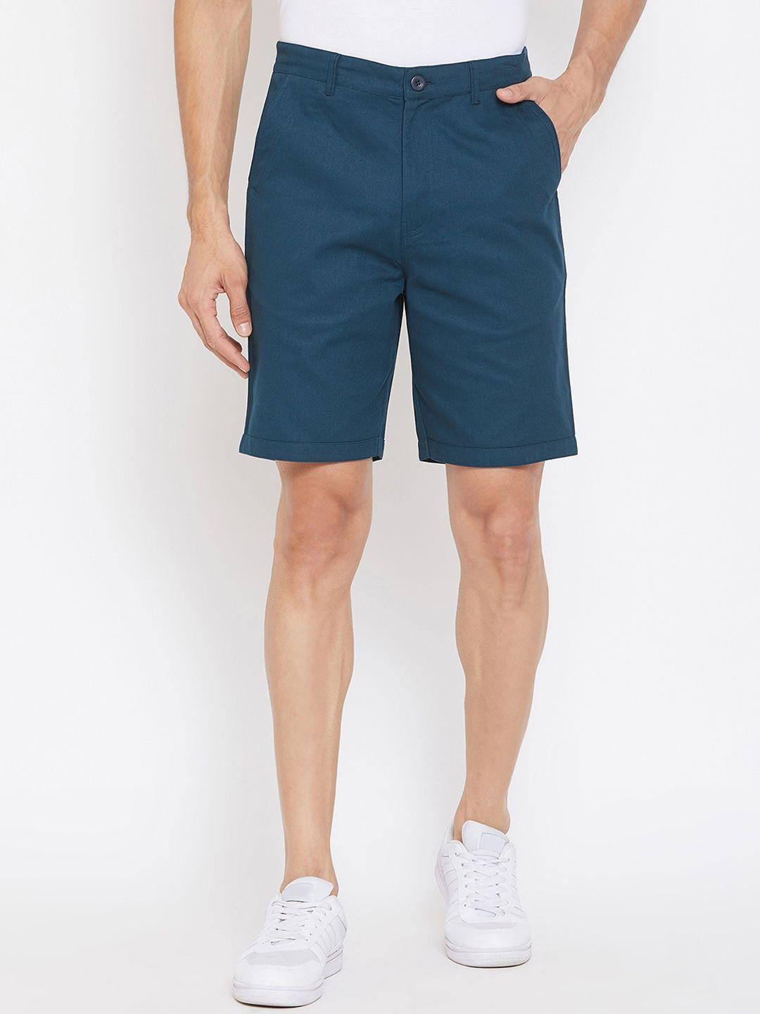 hypernation men teal blue solid regular fit sports shorts