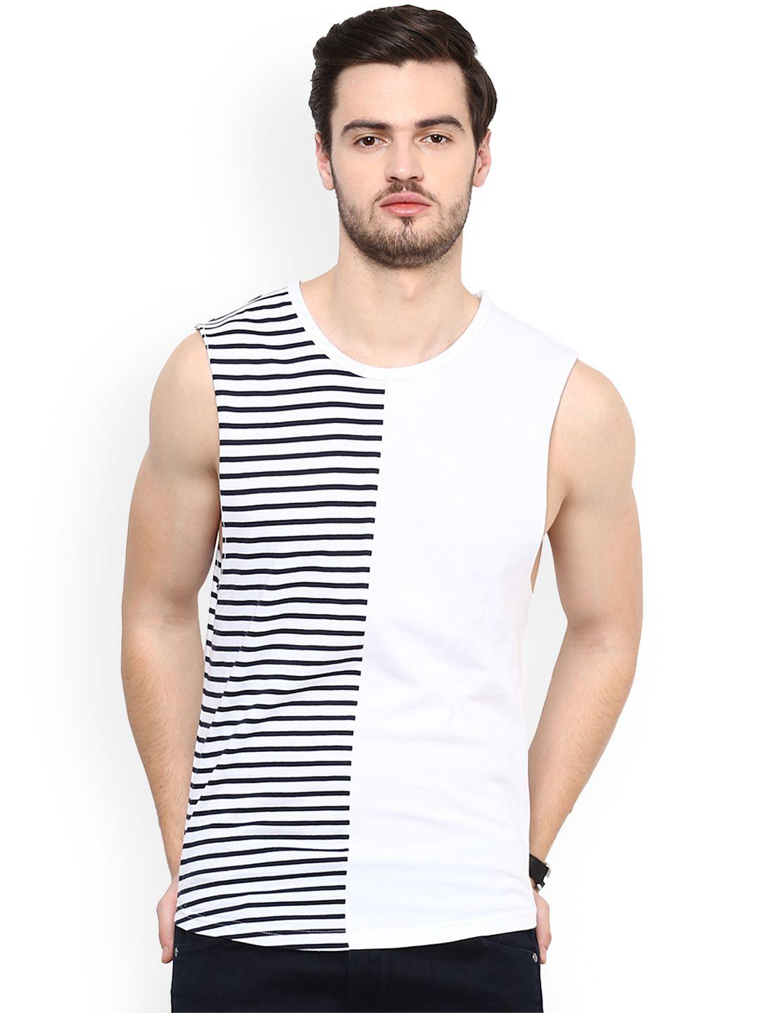 hypernation men white striped round neck pure cotton t-shirt