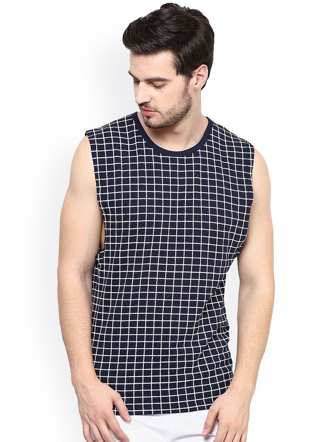 hypernation navy checked sleeveless t-shirt