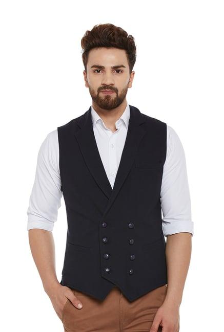 hypernation navy cotton sleeveless waistcoat