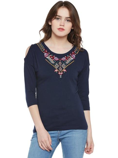 hypernation navy embroidered top