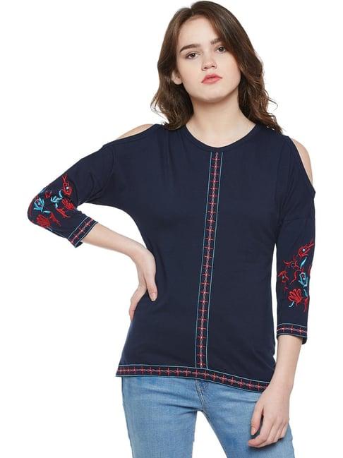 hypernation navy embroidered top