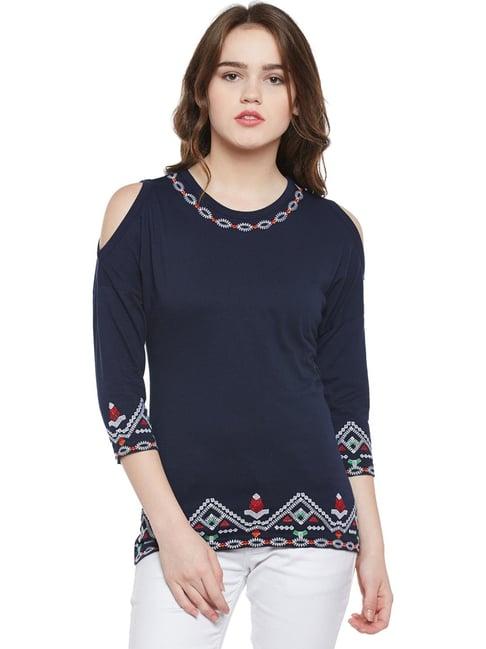 hypernation navy embroidered top