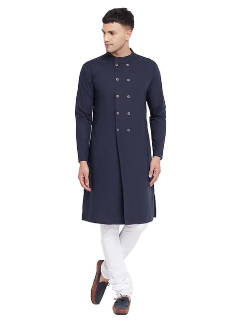 hypernation navy mandarin collar kurta