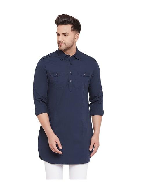 hypernation navy regular fit pathani kurta