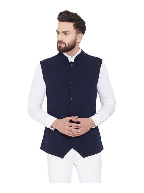 hypernation navy sleeveless mandarin collar waistcoat