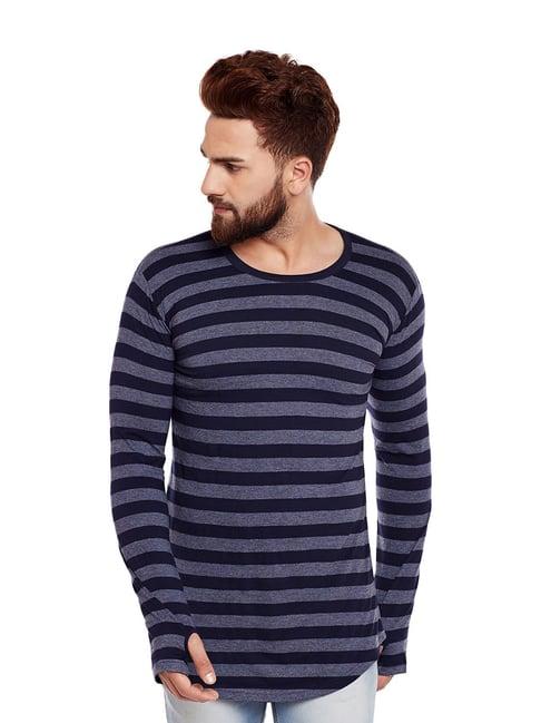 hypernation navy striped full sleeves round neck t-shirt