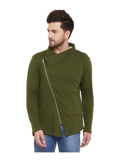 hypernation olive green cotton regular fit jacket