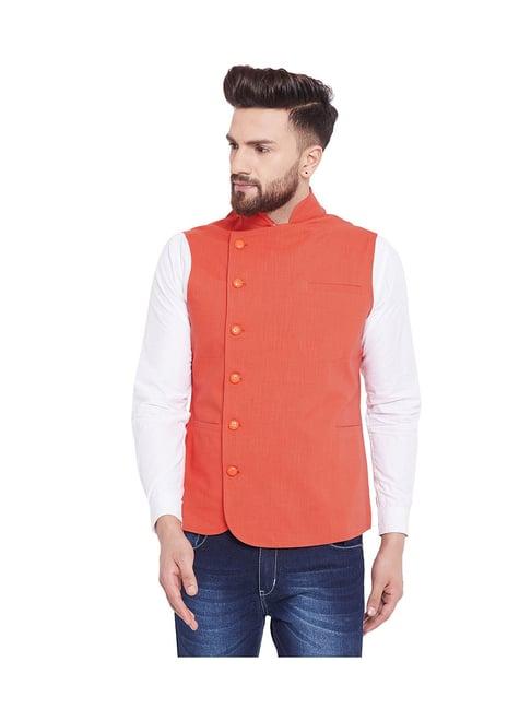 hypernation orange slim fit cotton waistcoat