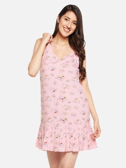 hypernation pink rayon floral print babydoll night dress