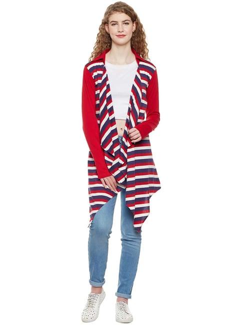hypernation red & blue cotton striped shrug