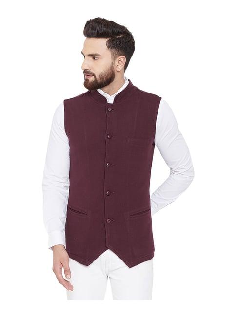 hypernation red sleeveless mandarin collar waistcoat