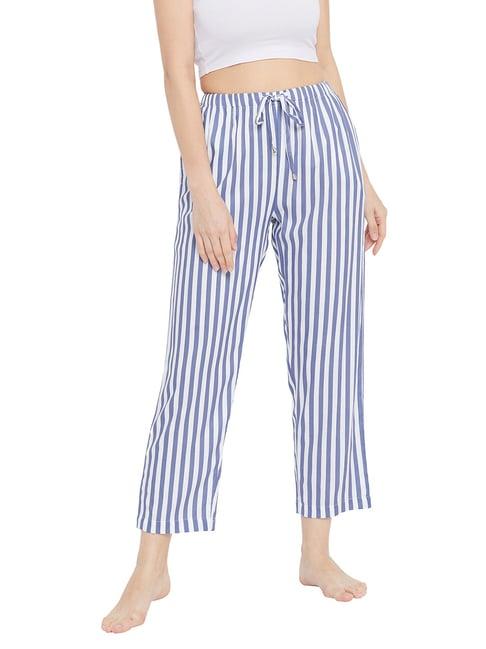 hypernation white & blue striped lounge pants