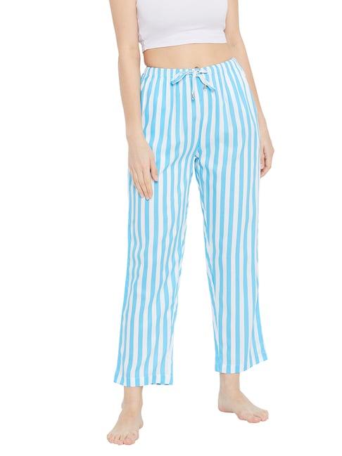 hypernation white & turquoise striped lounge pants