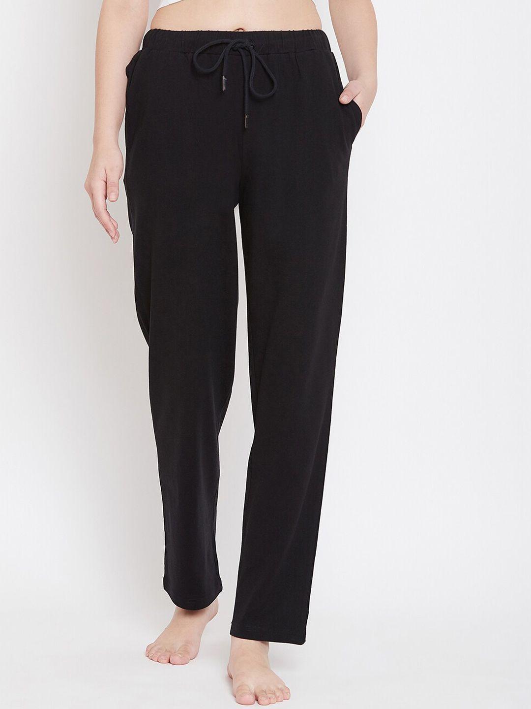 hypernation women black solid lounge pants